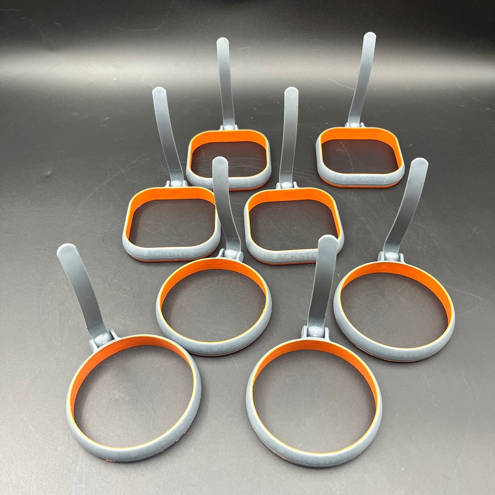 Blackstone Egg Ring Set 8 Piece Silicone Griddle Molds‎ Gray Orange Round Square